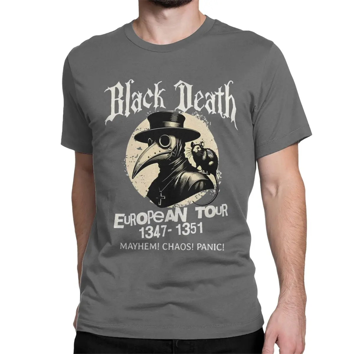 thumbnail image 1 of Camiseta de la gira europea del Doctor de la Plaga, Muerte Negra, para hombre y mujer, divertida camiseta de algodón, cuello redondo, manga corta, ropa estampada, 1 of 7