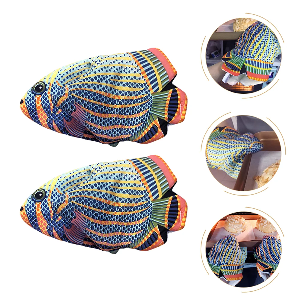 

2pcs Kitchen Oven Mitts Cartoon Oven Mitts Heat Resistant Kitchen Hot Mittens