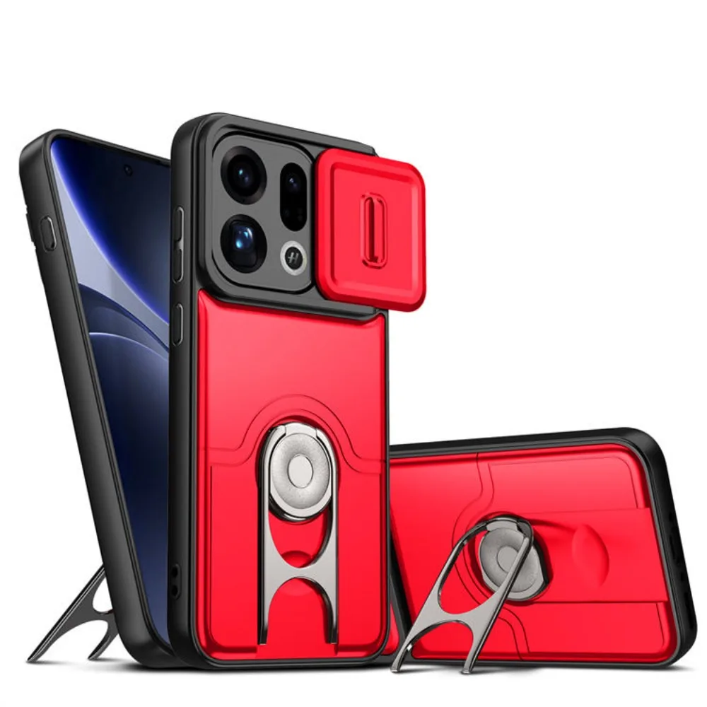 Rugged Magnetic Finger Ring Bracket Case with Slide Camera Lens Protection