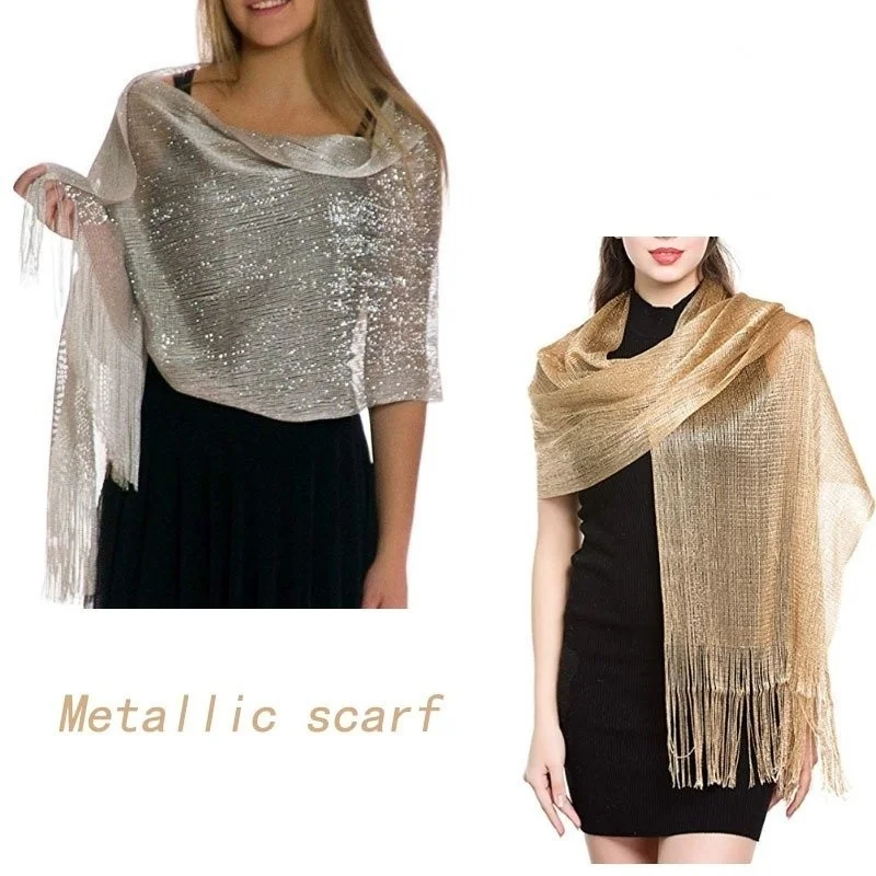 Ladies Evening Dress Shawl Party Wedding Prom Temperament Accessories Silk Tassel  Scarf Gold Silver Shawl Clothing Accessories