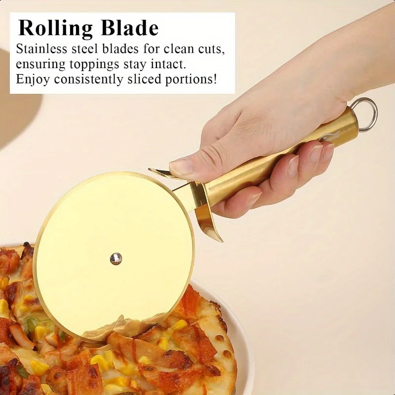 Berglander Pizza Wheel Golden Titanium Plating Stainless Steel Pizz Cutter Super Sharp Pizza Slicer With Titanium Golden Plating