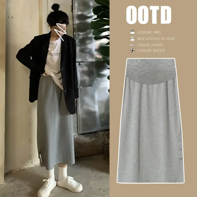 Spring New Design Loose Maternity Skirt Midi Length Side Split Comfortable Maternity Half Skirt for Pregnant Women
