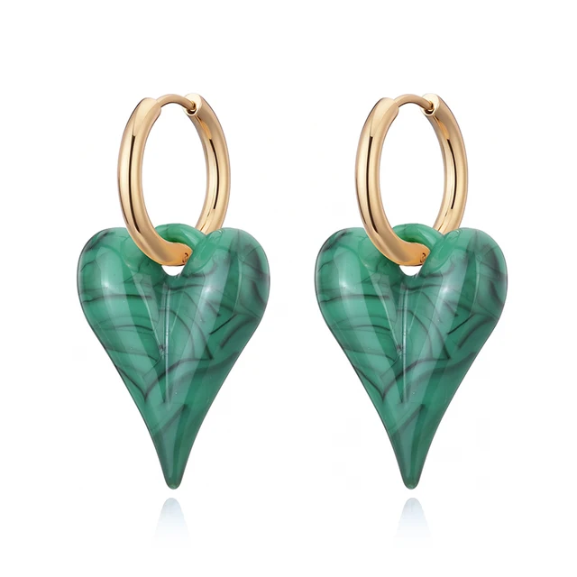 Boucles d'oreilles créoles tendance avec pendentif cœur bonbon, en acrylique doré et acier inoxydable, bijoux féminins