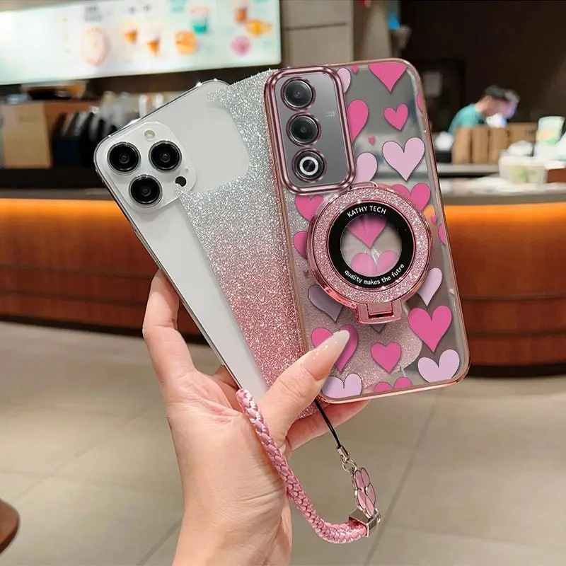 Cute Loving Heart Phone Case Set with Lanyard and Stand