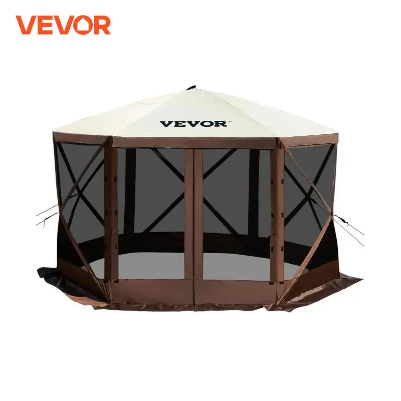 VEVOR Pop-up Camping Gazebo Camping Canopy Shelter 6 Sided 12' x 12' / 10' x 10' Sun Shade Tents & Canopies & Hiking