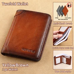 GERUOLA Slim RFID Shielded Genuine Leather Men's Wallet - Multifunctional ID & Credit Card Holder in Dark Brown with Embellishments (Brown bifold)