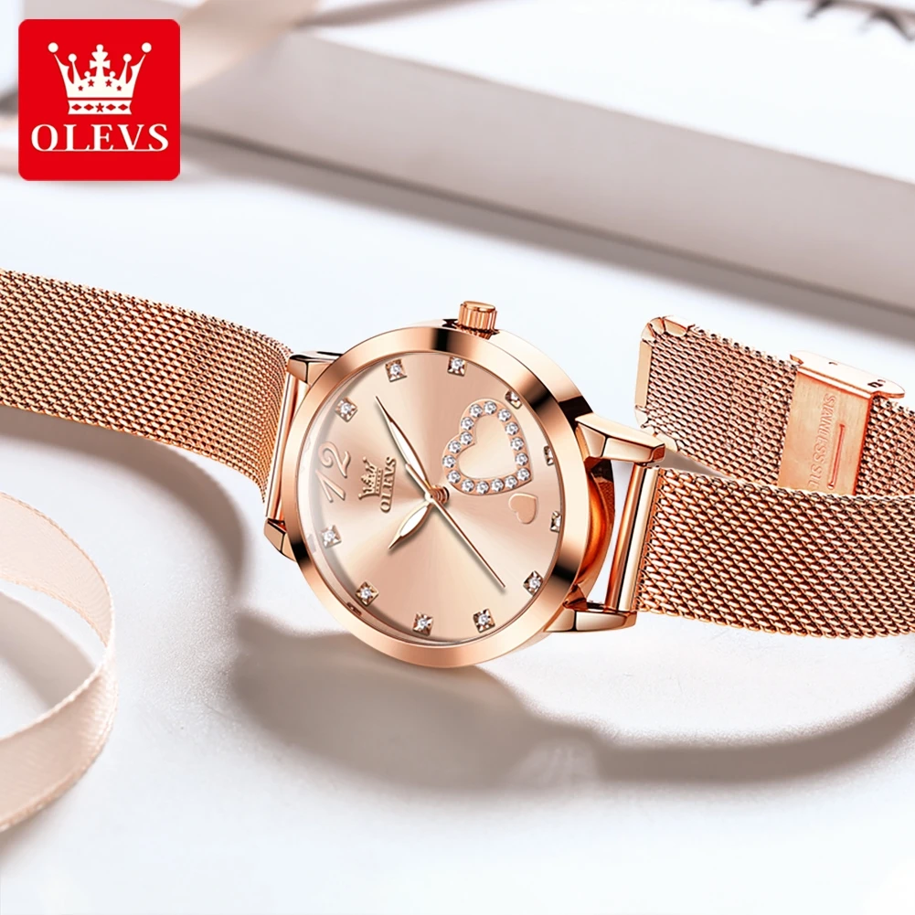 OLEVS New Luxury Women Watches Ladies Fashion Quartz Watch For Women Rose Gold Mesh Belt Casual Female Reloj Mujer