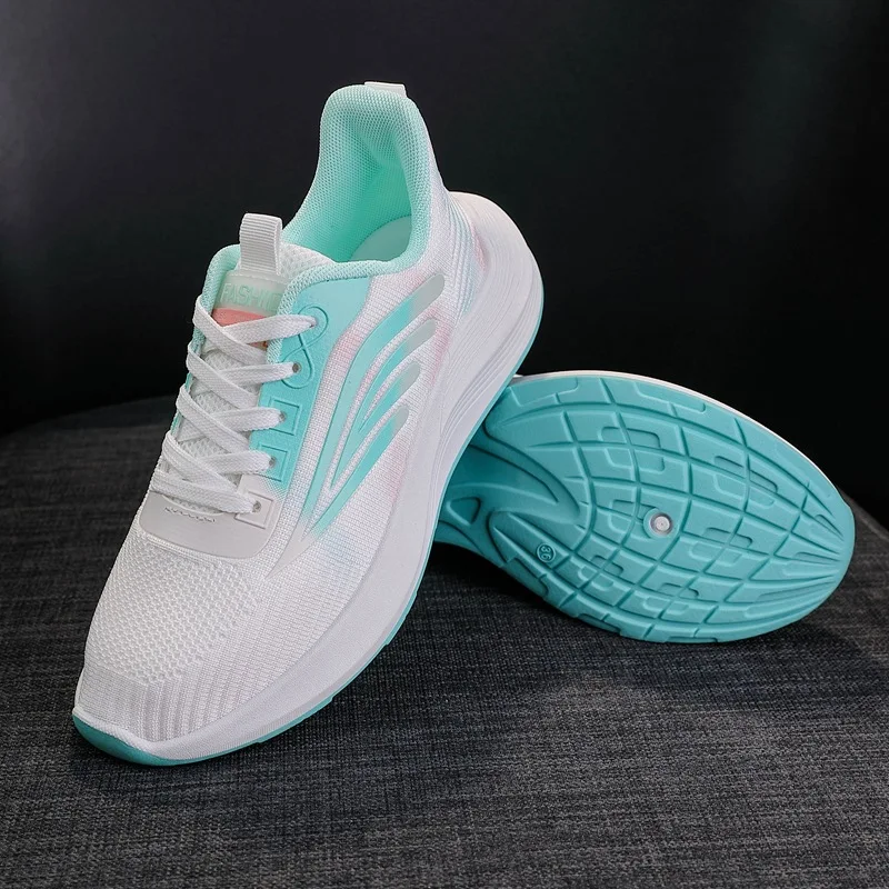 Women Casual Shoes Fashion Sneakers Lace Up Mesh Breathable Outdoor Walking White Shoes Woman Non-slip Thick Sole Tennis Shoes