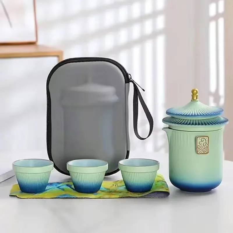 

Palace Museum Cultural Creative Travel Tea Set Gift Box with Gradient Ceramic Tea Cup with Lid Filtered Tea Separation Hand Gift