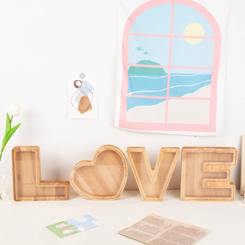 

Wooden Letter Savings Tank Gift Creative Combination English Love Handicraft Ornaments Savings Tank Craft Ornaments Family Toys