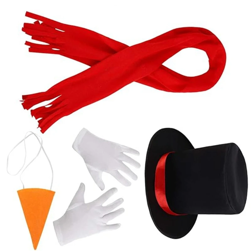 652F Snowman Costume Black Hat Kids Snowmen Fashion Black Hat Scarf White Gloves Christmas Party Cosplay Costume Set