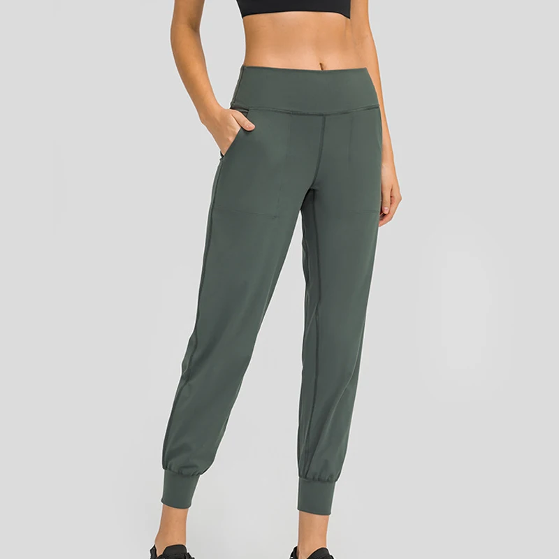 

Women Naked-feel Breathable Fabric Loose Fit Sport Active Lounge Jogger Elastic Leggings with two side pockets Full length