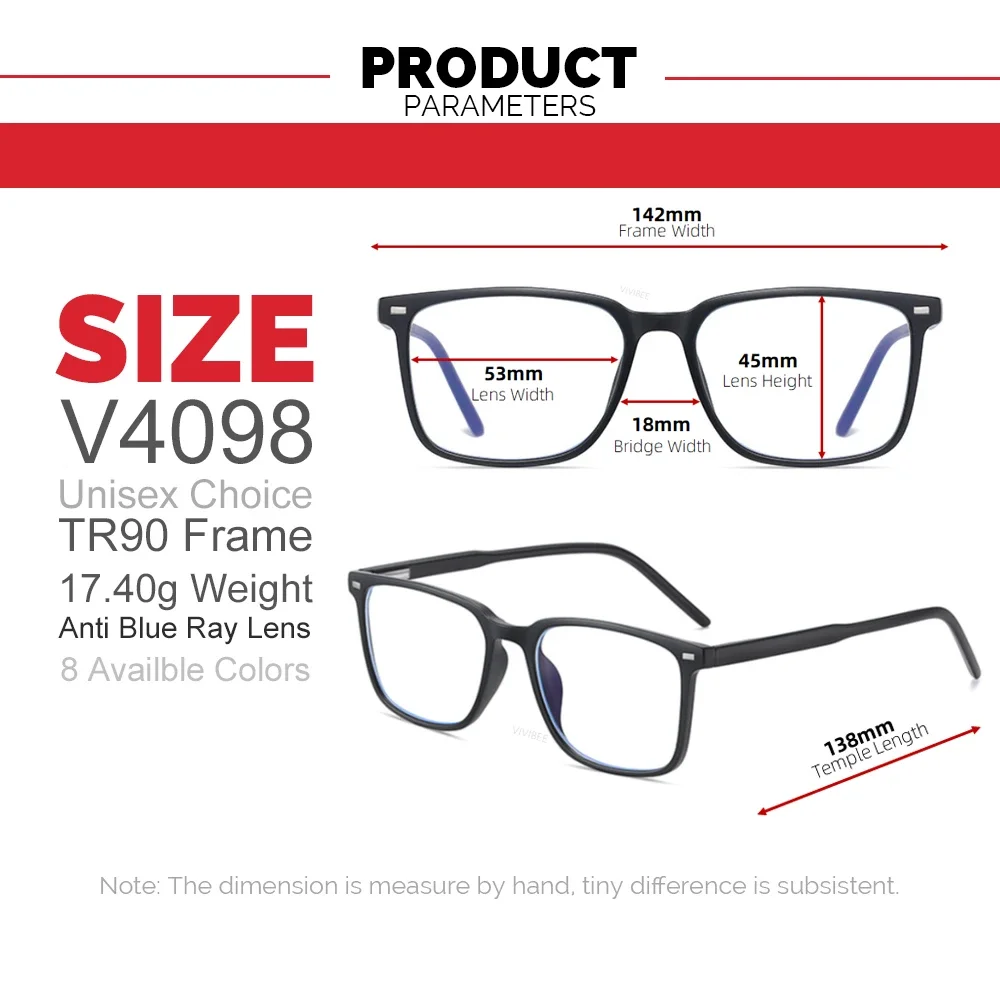Enhanced Product Title: VIVIBEE Square Blue Light Blocking Eyeglasses - TR90 Lightweight Frame for Men & Women, Classic Computer Eyewear