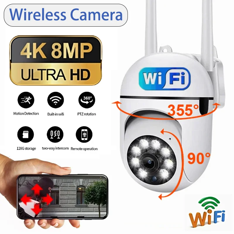 

8MP WIFI Wireless Home Security Surveillance Camera with Motion Detection Waterproof Outdoor Security Camera AI Auto Tracking