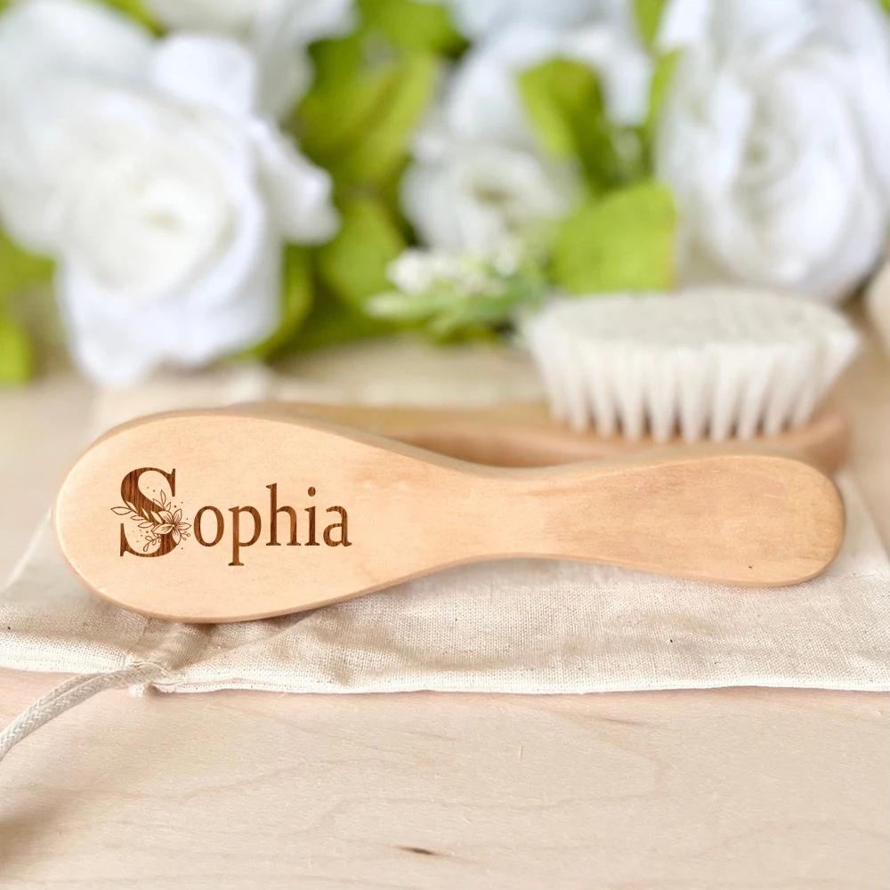 Hair Brush Comb Baby Hair Comb Name Baby Hairbrush Personalized Flower Letter Infant Hair Brush Newbron Shower Gift Todddler Engraved Wooden Keepsake
