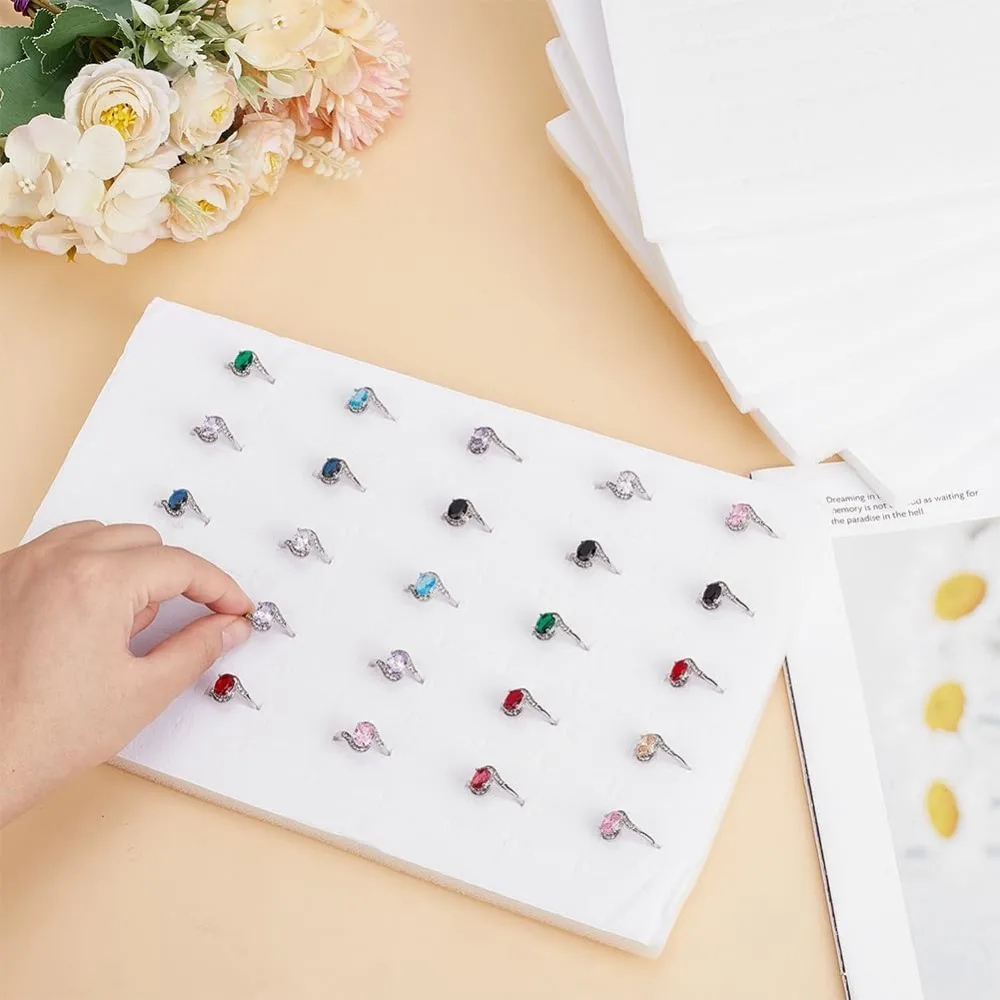 6pcs Velvet Jewelry Ring Display Foam Pad Insert 100 Slots White Regular Tray Home Storage Retail Show Exhibition 7.1x11.1x0.4''
