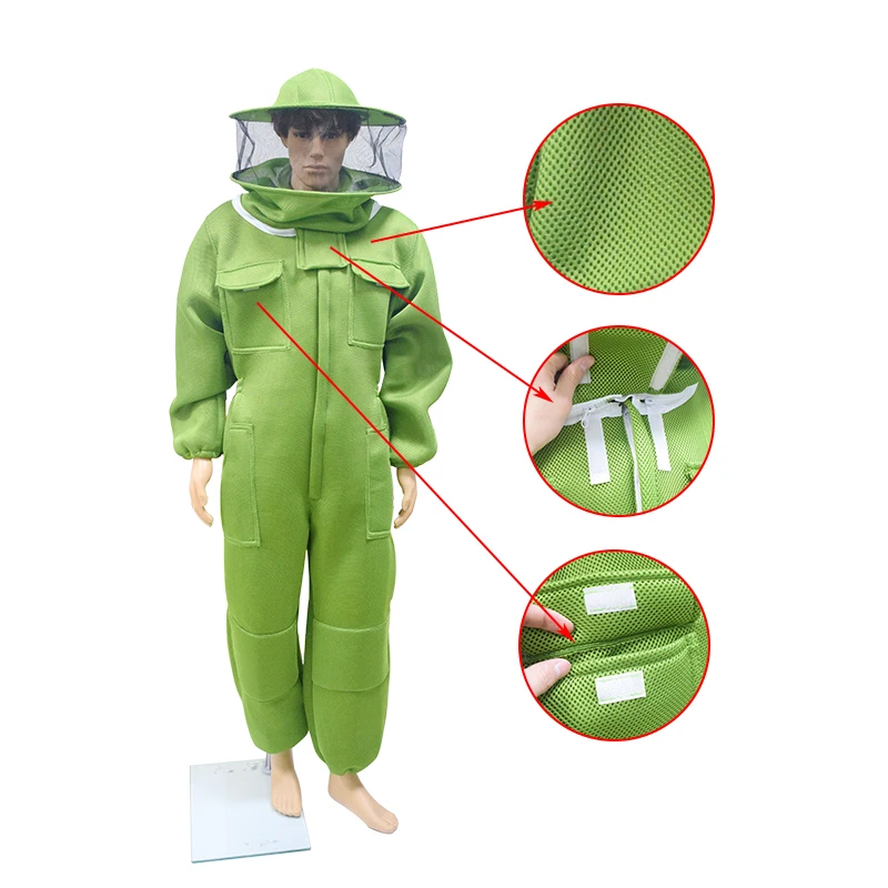 Traje de abeja de grado profesional preferido, tela de algodón de aire 3D, ropa protectora de apicultura de cuerpo completo, trajes de apicultor, equipo