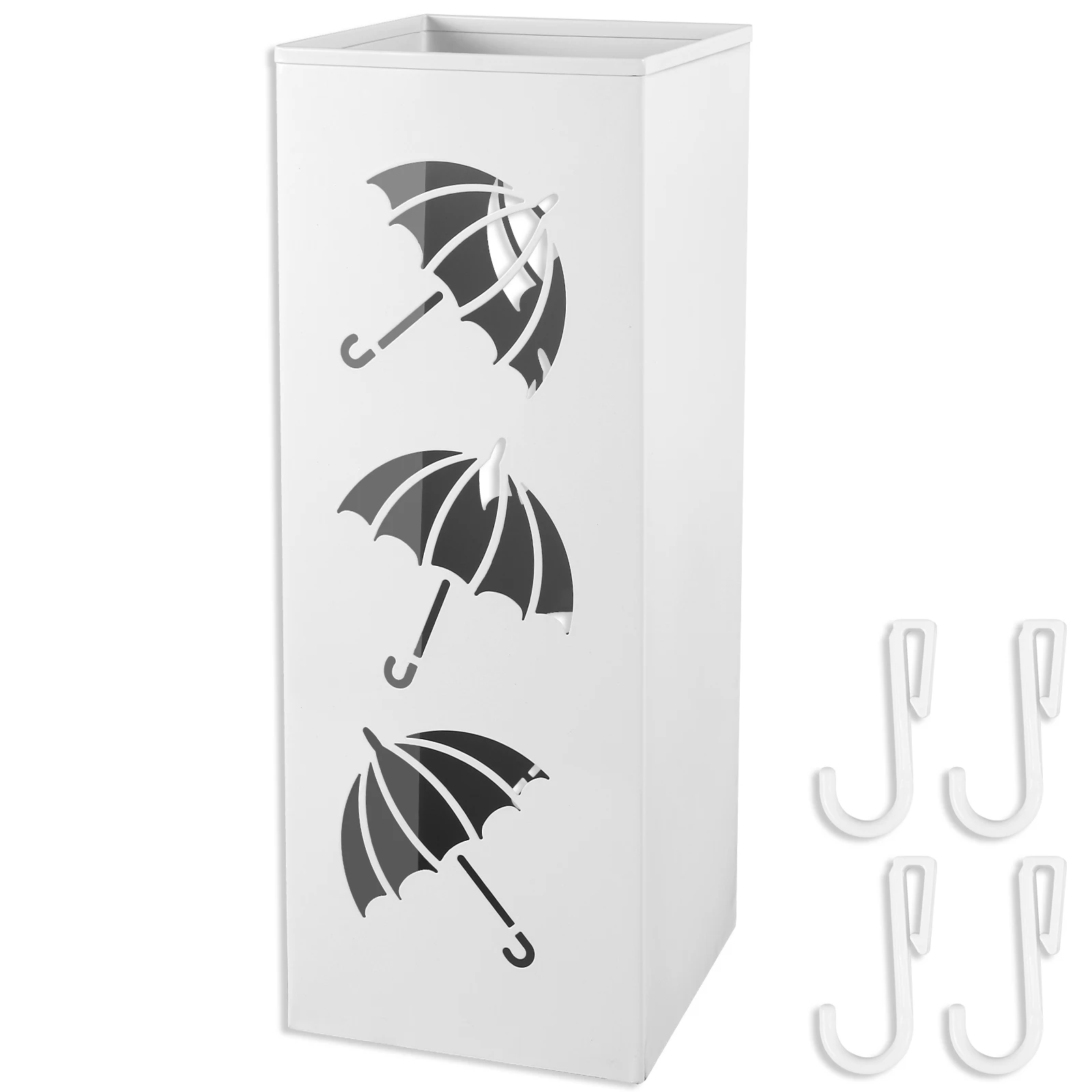 BEWBBAT Square Metal Umbrella Stand - 16x10x5 Inch, Freestanding Holder For Entryway, Office, White - View #6