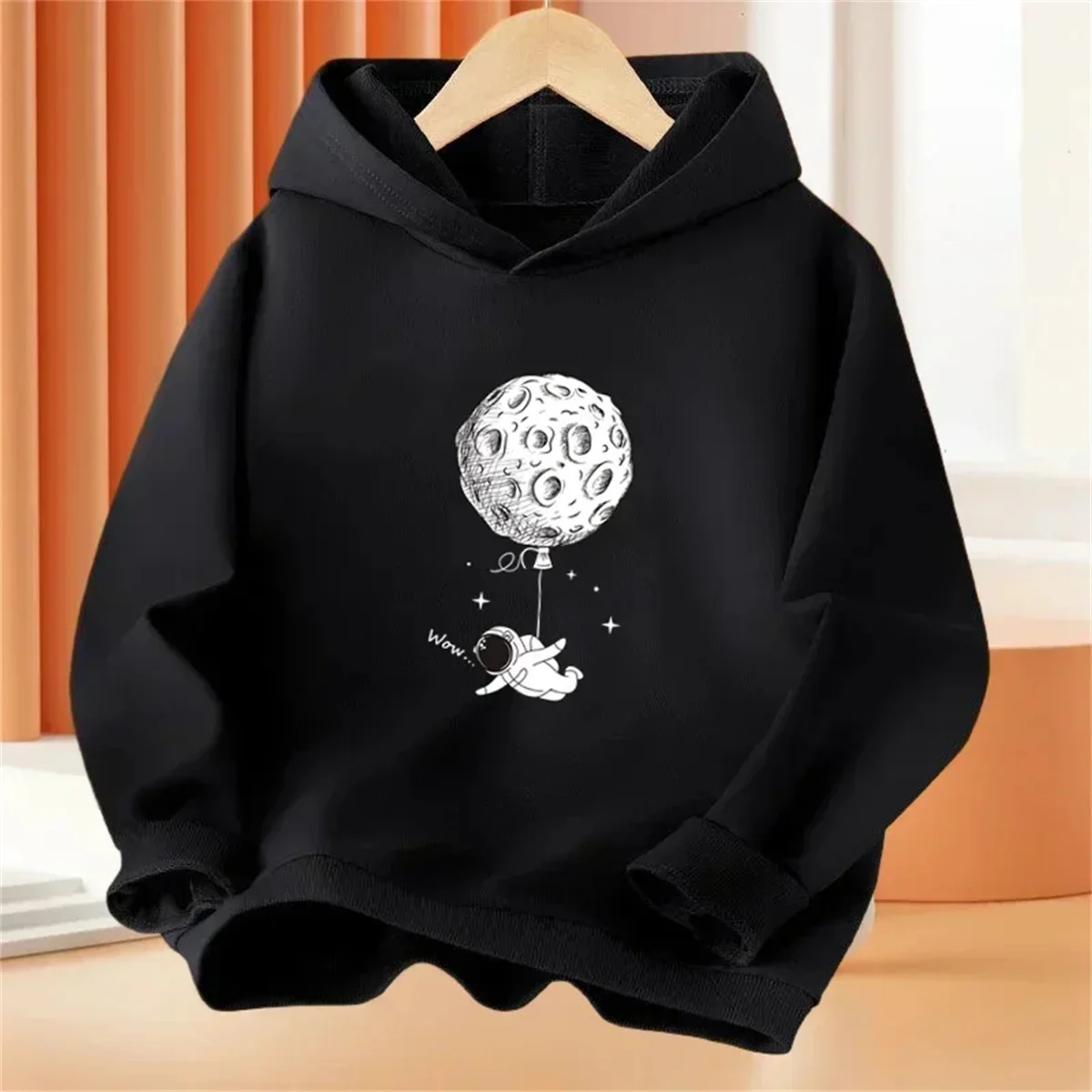 

Boys 3-15Year Cartoon Space Astronaut Fishing The Moon Long Sleeve Hoodie Children Funny Tops Kids Cotton Basic Coat