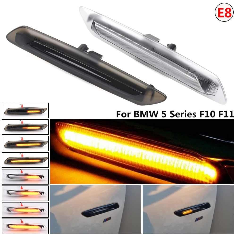 Front Dynamic LED Turn Signal Side Marker Lights For BMW 5-Series F10 F11 (2010-2013) - Sequential Amber, Black Chrome