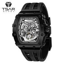 

TSAR BOMBA Mens Mechanical Watch Citizen 8s20 Movement 50M Waterproof Automatic Wristwatch Double Skeleton Tonneau Design Gift