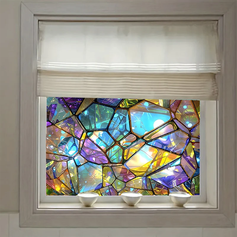 Vintage Colorful Flower Electrostatic Glass Stickers PVC Leaves Static Cling Window Stickers Decals Home Window Decorations window stickers