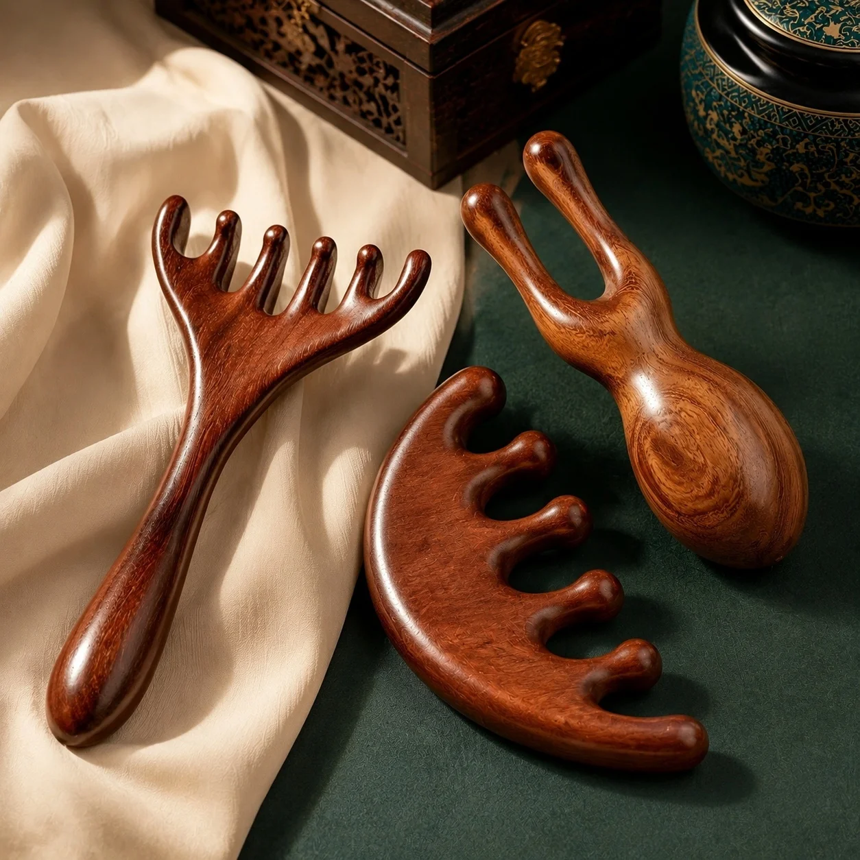 Natural Sandalwood Massage Comb Set Anti-Static Scalp Meridian Massager Acupoint Guasha Tool for Head Neck Relaxation Hair Care 6