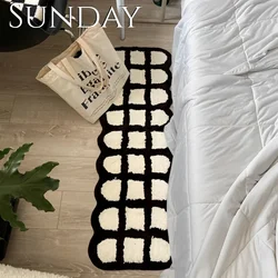 Tufting Checkerboard Carpet for Bedroom Decor Retro Fluffy Bedside Area Rug Washroom Foot Mat Living Room Coffee Table Home Rugs