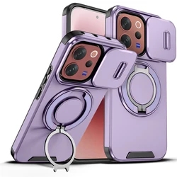 Magnetic Ring Stand Shockproof Phone Case with Slide Camera Lens Protection for VIVO Y11d or Y05 4G (Purple)