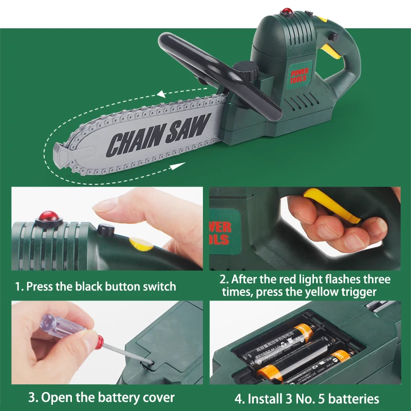 Children's chainsaw toys play house prank simulation chainsaw tools boy repair rotating chain simulation sound set birthday gift