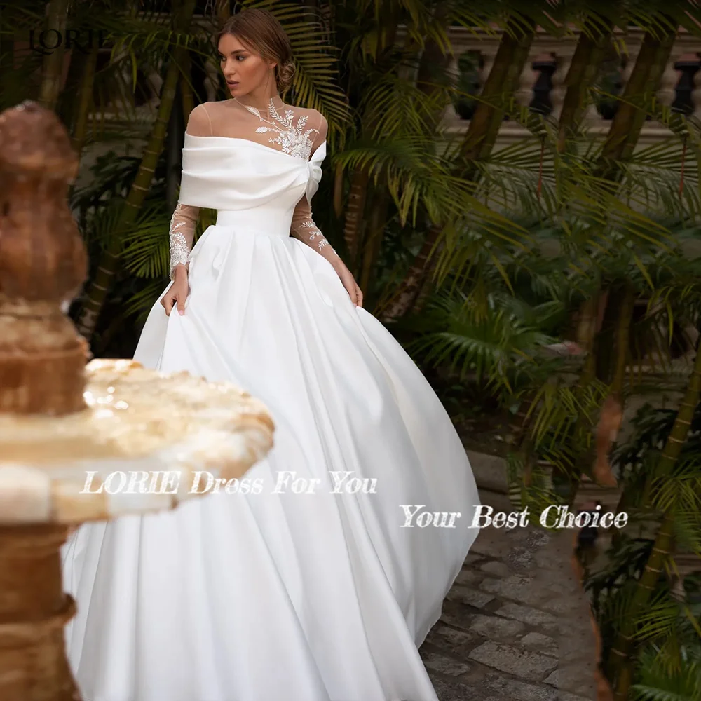 Wedding Dresses LORIE Vintage Lace High Neck Applique A-Line Bridal Gowns Irregular Neckline Pleats Princess BrideGown