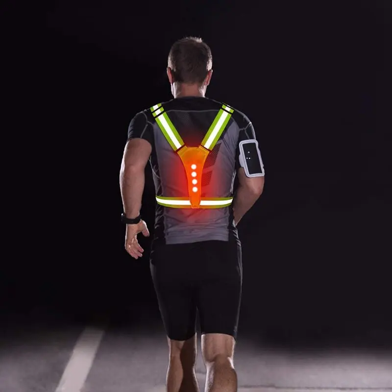 1pcs Safety Reflective Vest LED Running Light Adjustable Cycling Vest Night Warning Work Fishing Sports Vest