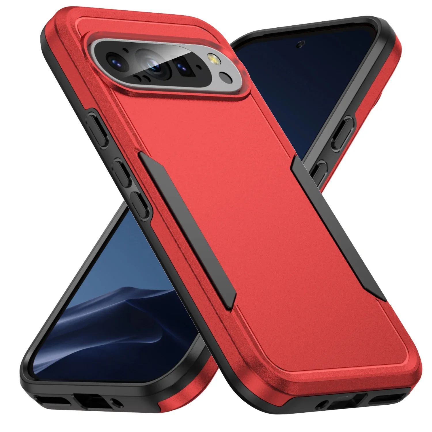Luxurious Shockproof Armor Dual-Layer Phone Cover - Heavy Duty Solid Color Hard Protect Case
