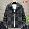 Plaid Denim Jacket Men Vintage Fashion Jean Jacket Plus Size 10XL 11XL Spring Autumn Cargo Denim Coat Male Big Size 10XL 1
