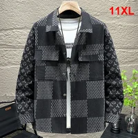 Plaid Denim Jacket Men Vintage Fashion Jean Jacket Plus Size 10XL 11XL Spring Autumn Cargo Denim Coat Male Big Size 10XL 1