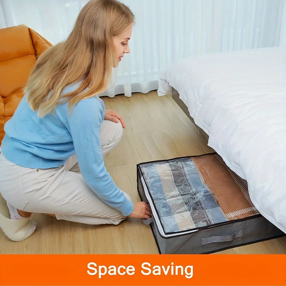 90L Large Foldable Storage Bag With Handles& Visible Window, For Clothes, Blankets＆Bedding, Household Space Saver Organizer 3