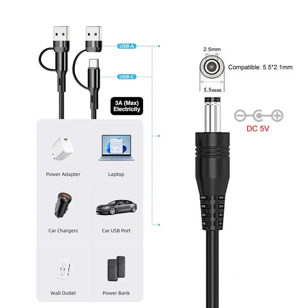 Cavo USB A DC Jack Universale 5V: Alimentatore Con 10 Connettori Per Altoparlanti, Power Bank E Dispositivi Elettronici - 4