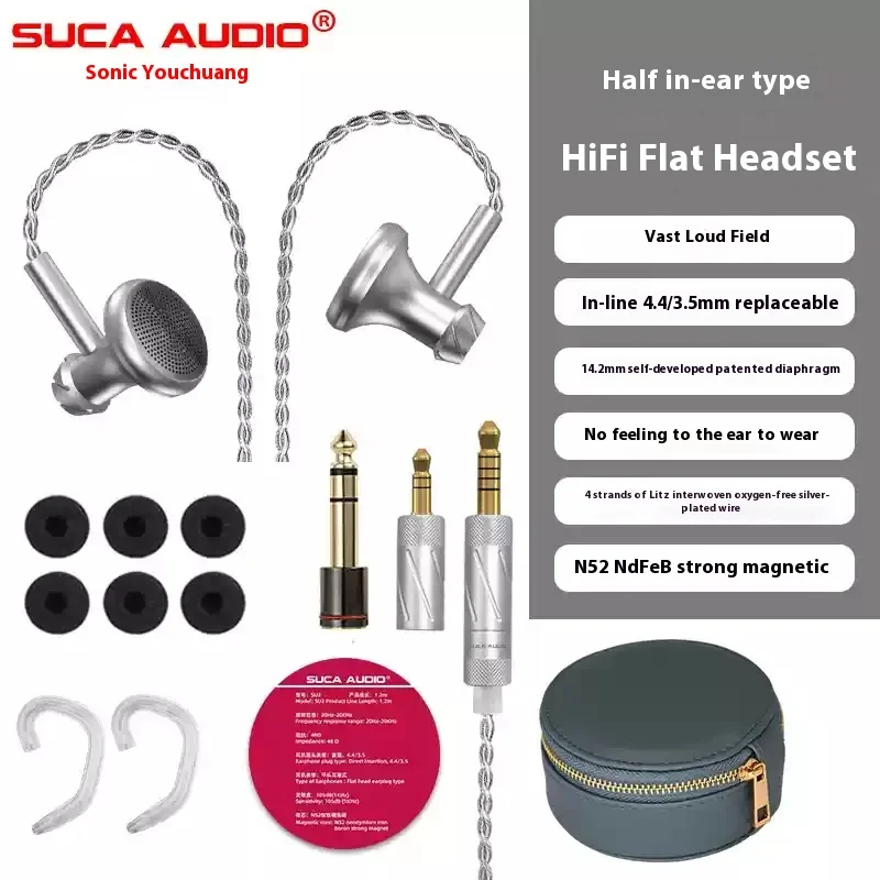 SUCA AUDIO SU2 HiFi wired earbuds with flat head and semi in ear design, customizable 3.5mm/4.4mm interchangeable music earphone 6