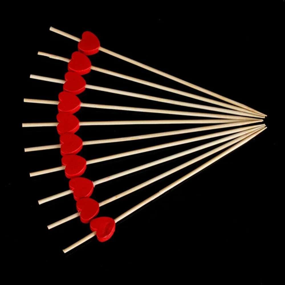 12cm Heart Flower Bamboo Pick et Cupcake Fruit Fork Party Dessert Salad Stick Cocktail Skewer for Wedding Decor 100pcs