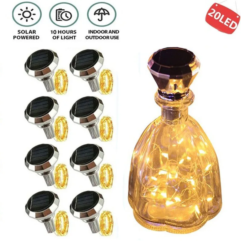 

5pcs 2M 20 LEDs Solar Wine Bottle Cork Lights LED Copper Wire Fairy Garland String Lights Xmas New Years Wedding Decor Lamp