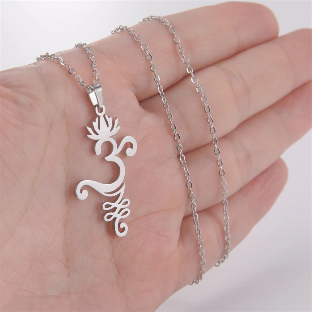 Unalome Lotus Blume Anhänger Halskette Edelstahl Gold Farbe Kette Halsketten Für Frauen Mädchen Trendy Buddhismus Amulett Schmuck – Detail 14