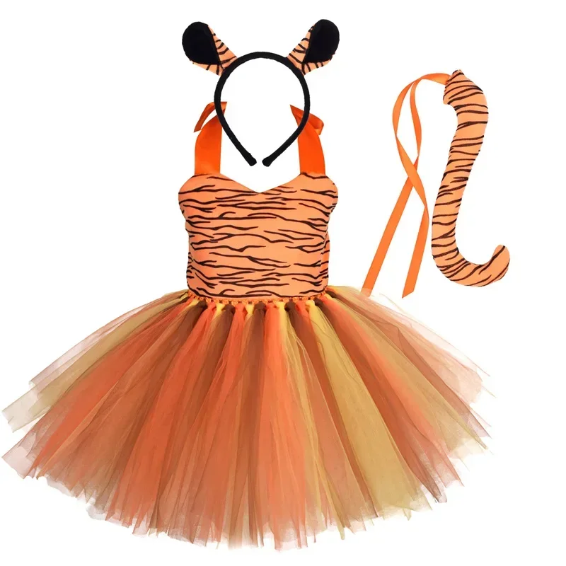Halloween Animal Cosplay Costume Forest Theme Giraffe Cows Tiger Leopard Zebra Print Tutu Dress Birthday Party