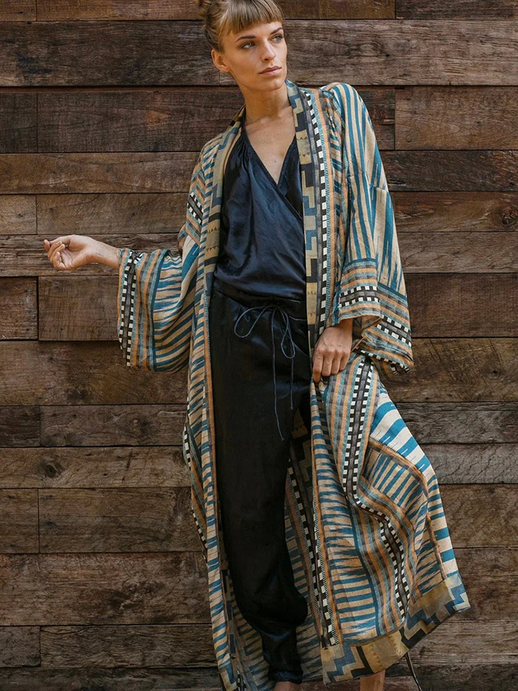 Fitshinling Vintage Geometric Beach Kimono Bohemian