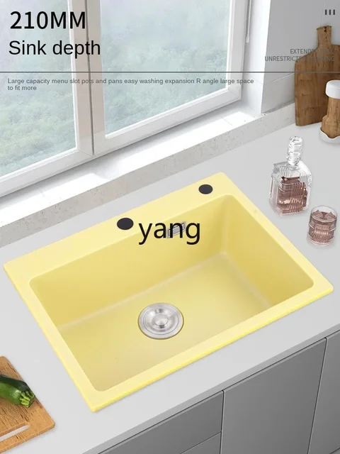 อ่างล้างจานครัวสีเหลืองอ่อน ทำจากหินควอตซ์ แบบช่องเดียว หนาพิเศษ สำหรับเครื่องล้างจาน ขนาดและจำนวนตามที่ระบุ 5