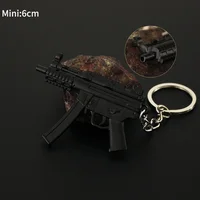 Mini PUBG Gun Keychain 9cm Metal MP5 Weapon Model Alloy AK47 AWM M24 Light Key Chain Bookbag Car Pendant Gifts Toy for Kids 2