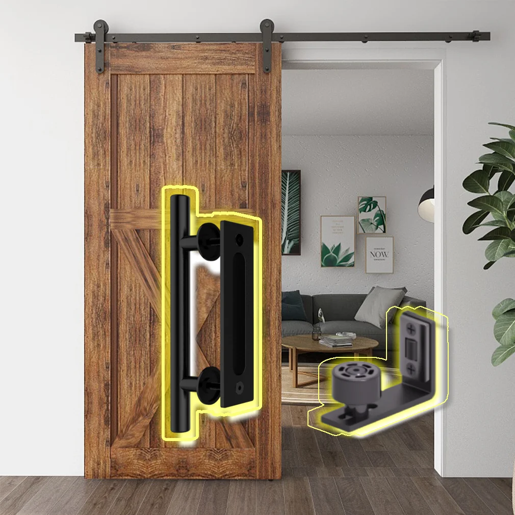 

Sliding Barn Door Hardware Kit Suitable for Single Wood Door Durble Barn Door Mechanism Indoor with Handle and Floor Guide