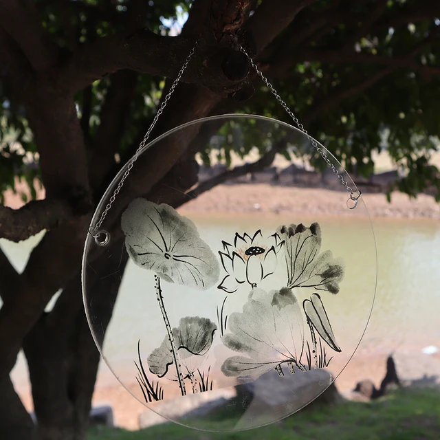 Tuoyuan Új Akril Grafit Festés Nyomtatott Lótusz Kültéri Dekoratív Medál Kreatív Egyszerű Virág Ablak Dekoráció Pendan - Image 2