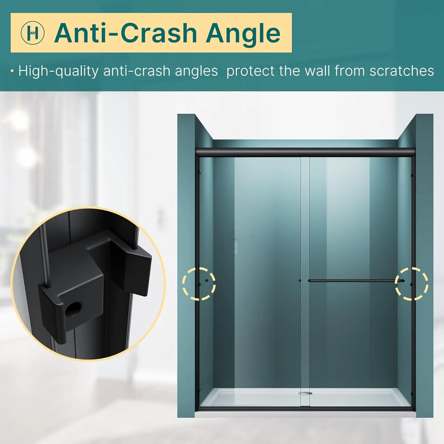 Frameless Sliding Shower Door,Bathroom Sliding Door with 1/4'' Clear Glass, Black Hardware Double Sliding Glass Shower Enclosure 4