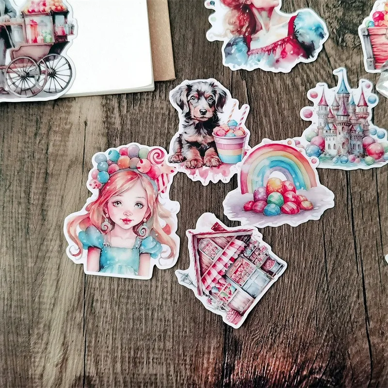 Niedliche handgemalte Aquarell rosa Süßigkeiten Haus Mädchen Mode bunte Dekoration Aufkleber zu DIY Ablum Tagebuch Aufkleber Briefpapier – Detail 4