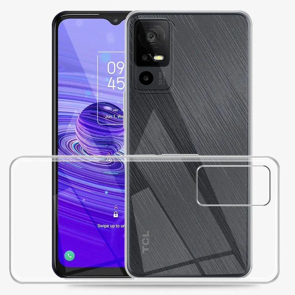JDXHFF Cover Compatibile con TCL 405 / TCL 406 / TCL 408 / TCL 406S (6.6) e 2 Pezzi Pellicola Protettiva in Vetro Temperato - Trasparente Morbido Silicone Custodia Protettivo TPU Protezione Case